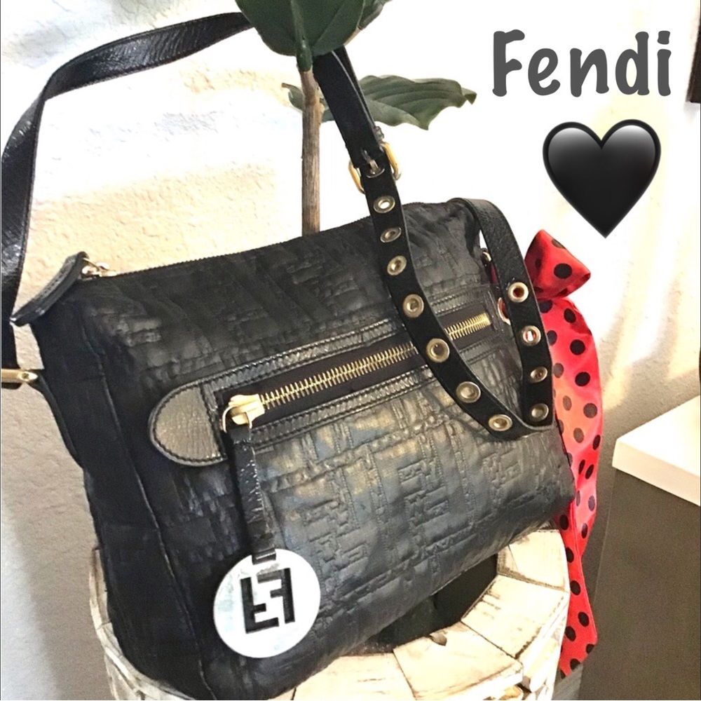 Fendi FF Quilted Coated Canvas Embossed Crossbody Bag